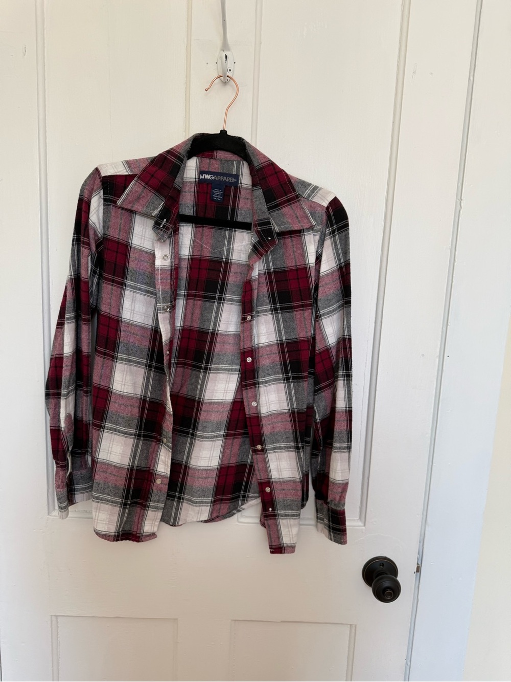 Deep Red, White & Black Plaid Button-Down Shirt
